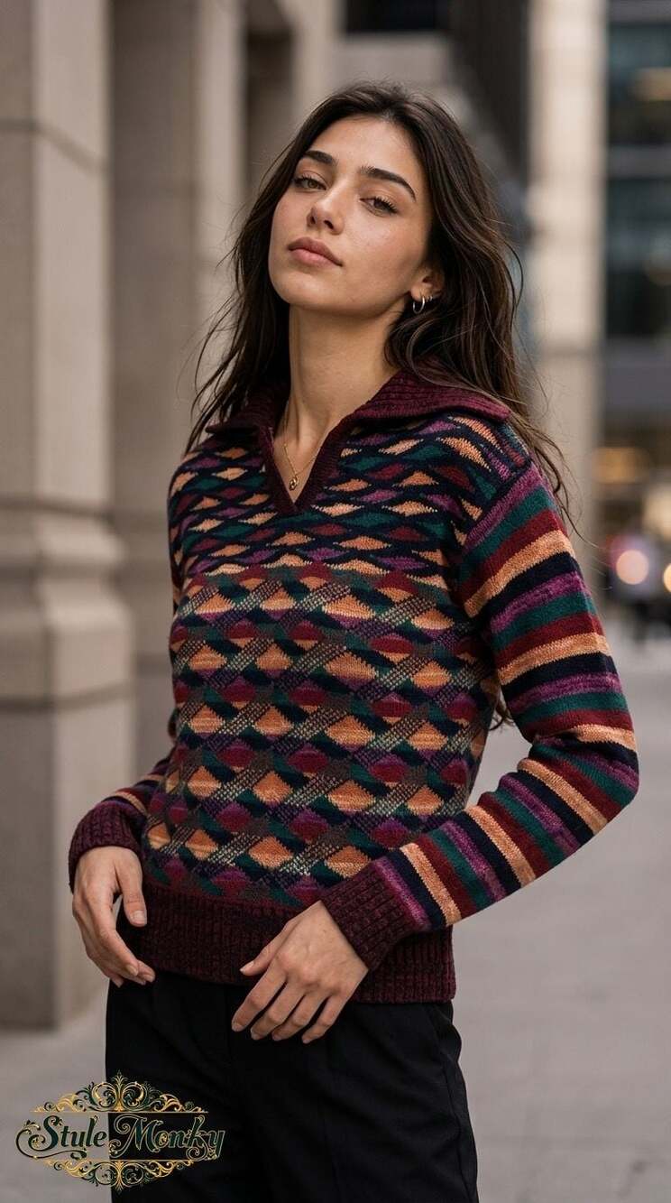 Collage Dress Vintage 90s Geometric Diamond Pattern Knit Sweater